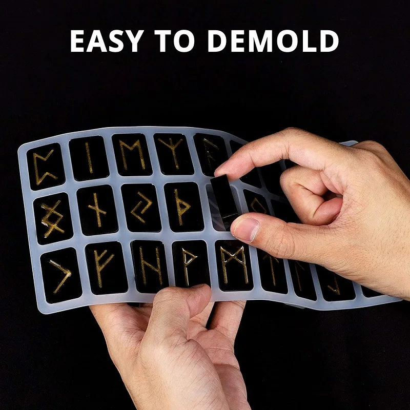 Rune  Silicone resin Epoxy Casting Alphabet Symbol Word Molds for Divination Dominoes Building Blocks Stacking Puzzle Soaps