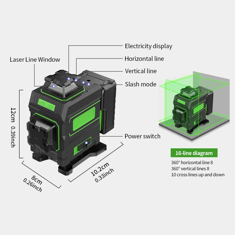 Green Beam Laser Cross 16 Line Self Leveling 4d Infrared Laser Level
