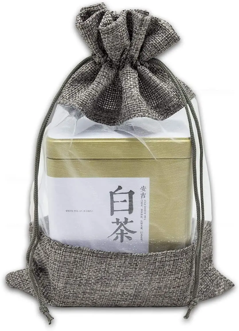 Wholesale reusable natural jute organza bags drawstring tea pouch