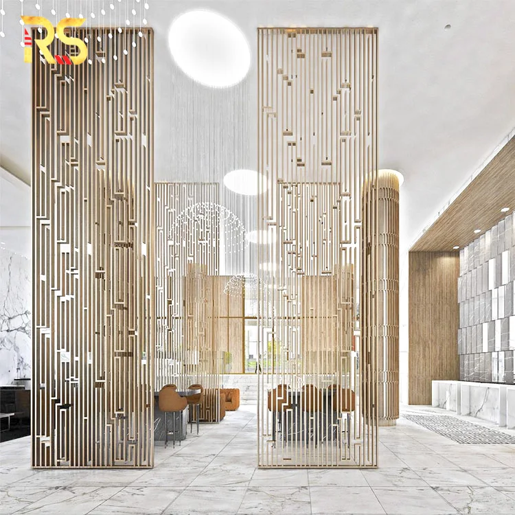 Foshan decorative custom curved  partition divider gold steel screen room divider for salon