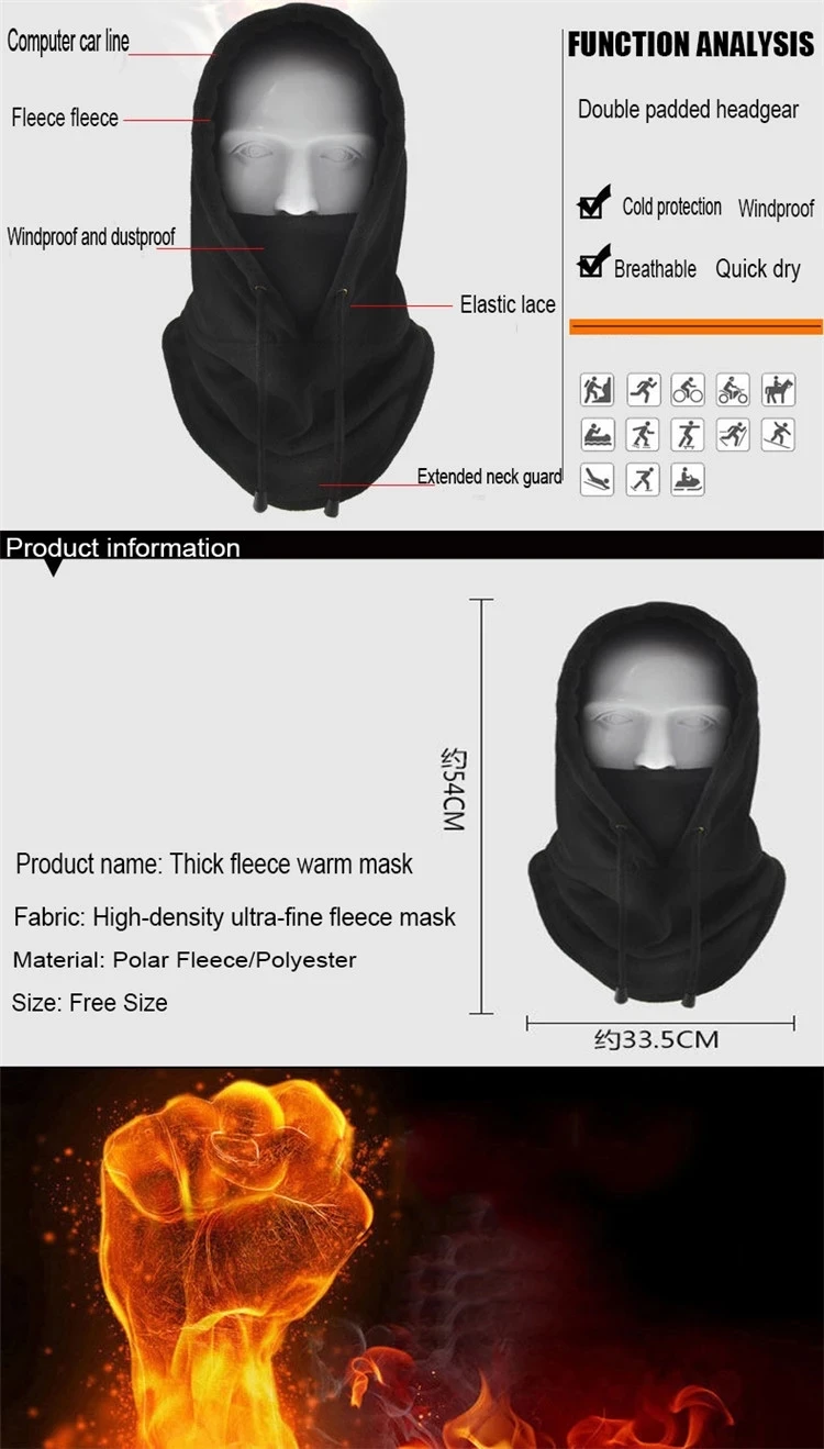
Hot Sales Cycling Polar Fleece Balaclava Full Face Outdoor Ski Black balaclava 