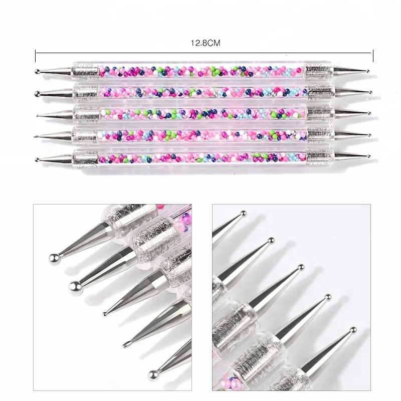 5 Pcs 2 Way Caviar Nail Art Dotting Pen UV Gel Painting Brush Salon Manicure Nail Tools Kit
