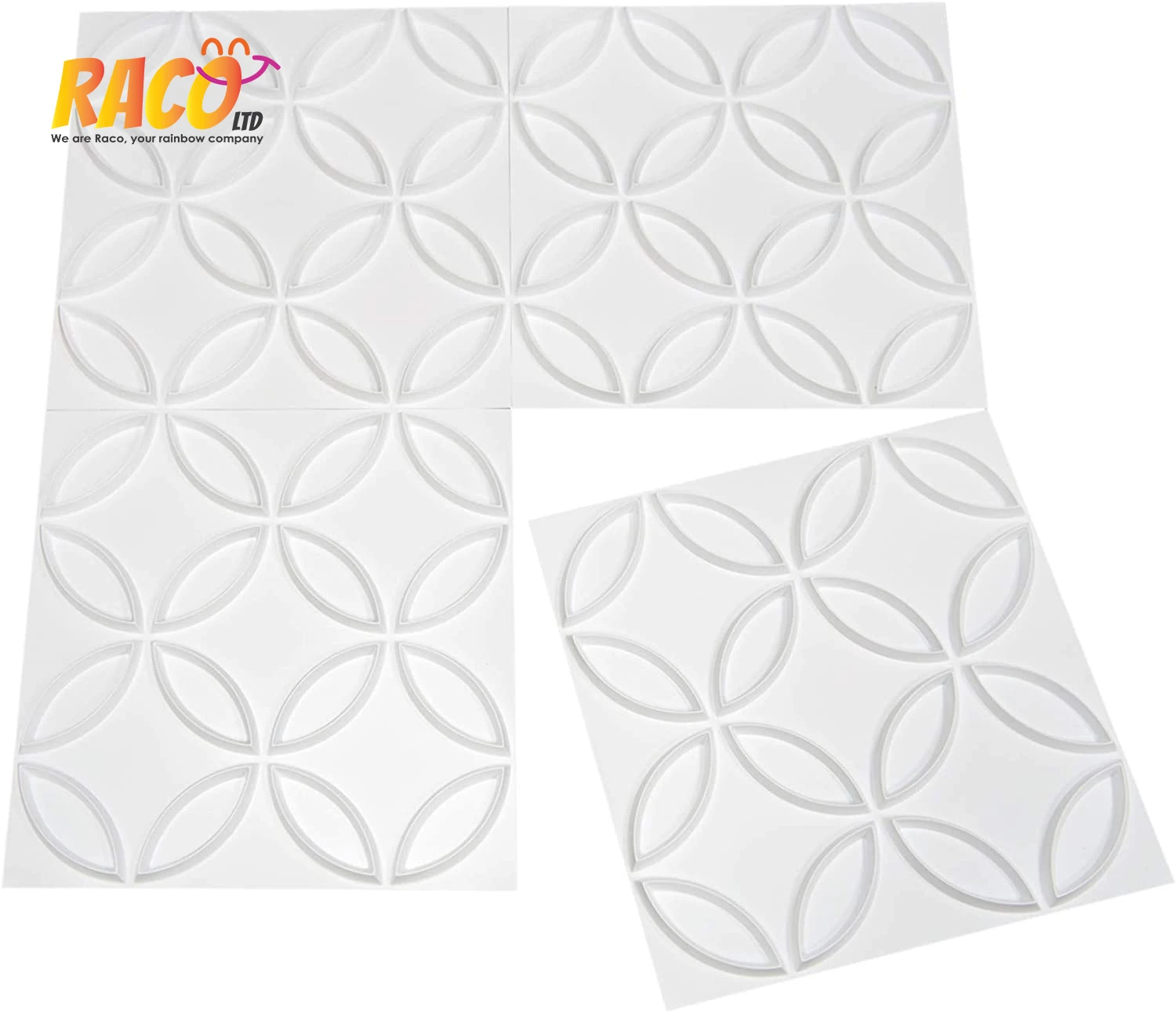 New Wholesale Cheap Wall Art Panels 3D Wall Decor PVC Panels/PVC 3D Wall Panel Interlocked Circles in Matt White Cover