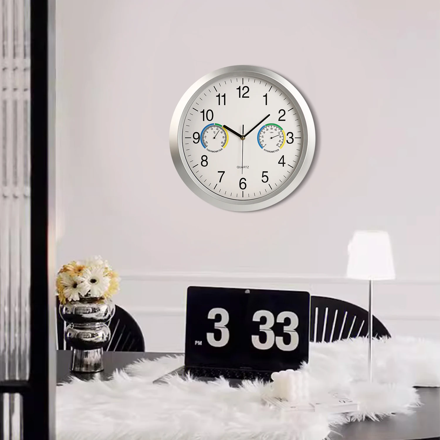 Thermometer & Hygrometer Weather Station Wall Clock for Home Decoration