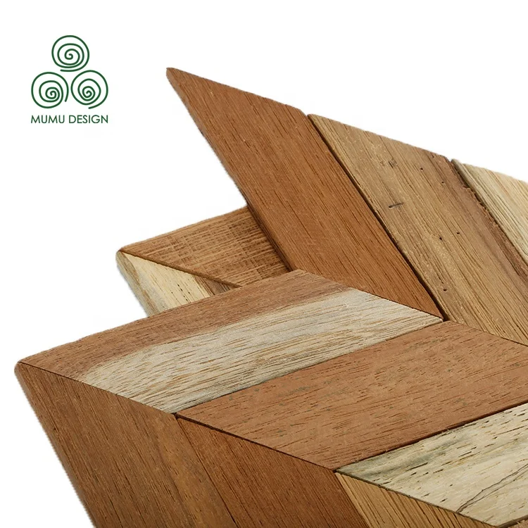 Dongguan MUMU Design Mixed Color Old Ship Wooden Slat Decor Panel Art Tiles Wooden Mosaic for Wall