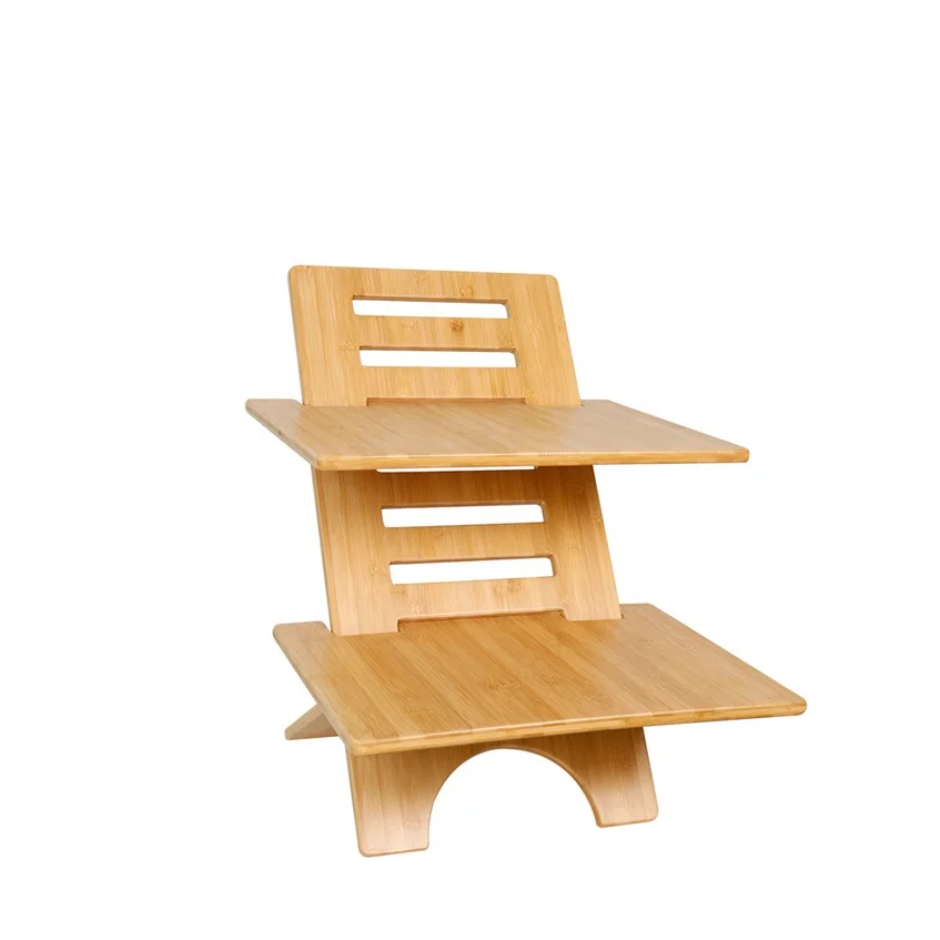 Bamboo Sit stand Desk Height Adjustable Stand Up Desk Converter Workstation