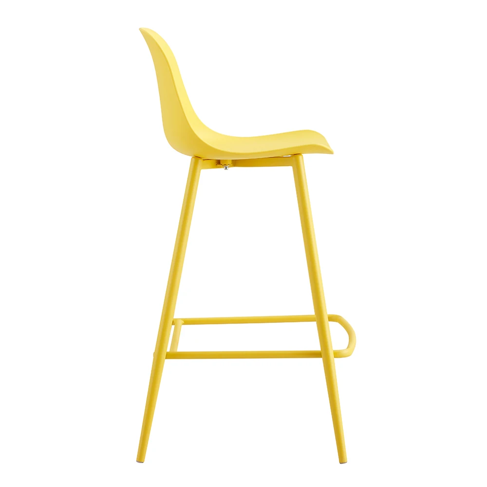 high quality modern cafe breakfast home furniture kitchen sillas bar stool yellow plastic counter height chair with metal legs