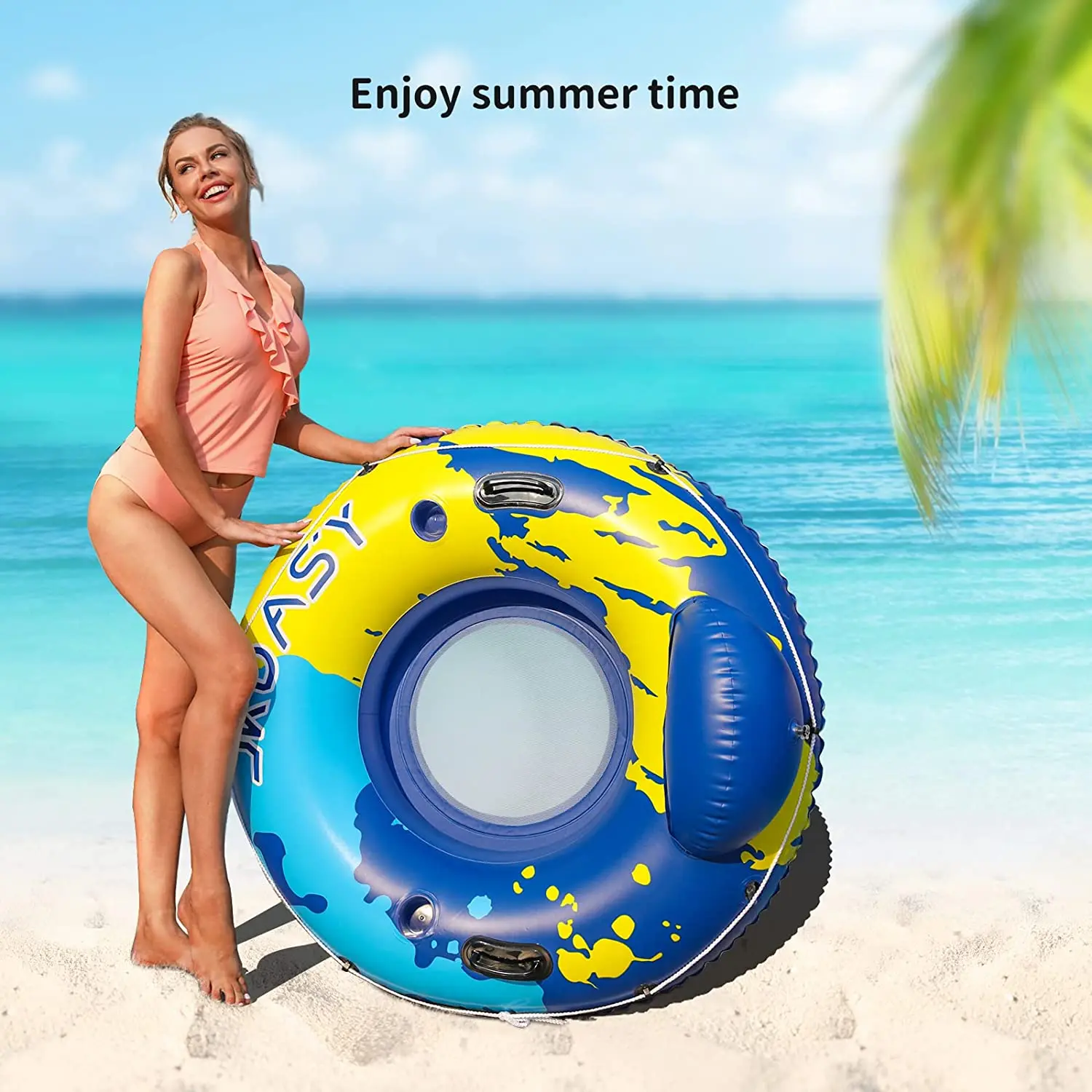 Inflatable Pool Floats to Lake and River, Outdoor Water Tube Sport Fun, with Handles, Cup Holder, Headrest