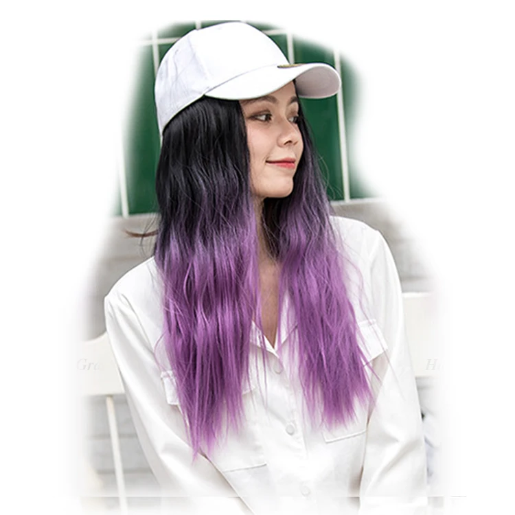 Wholesale chemical fiber wig 20inch Gradient straight hair simulation synthetic hair wigs hat
