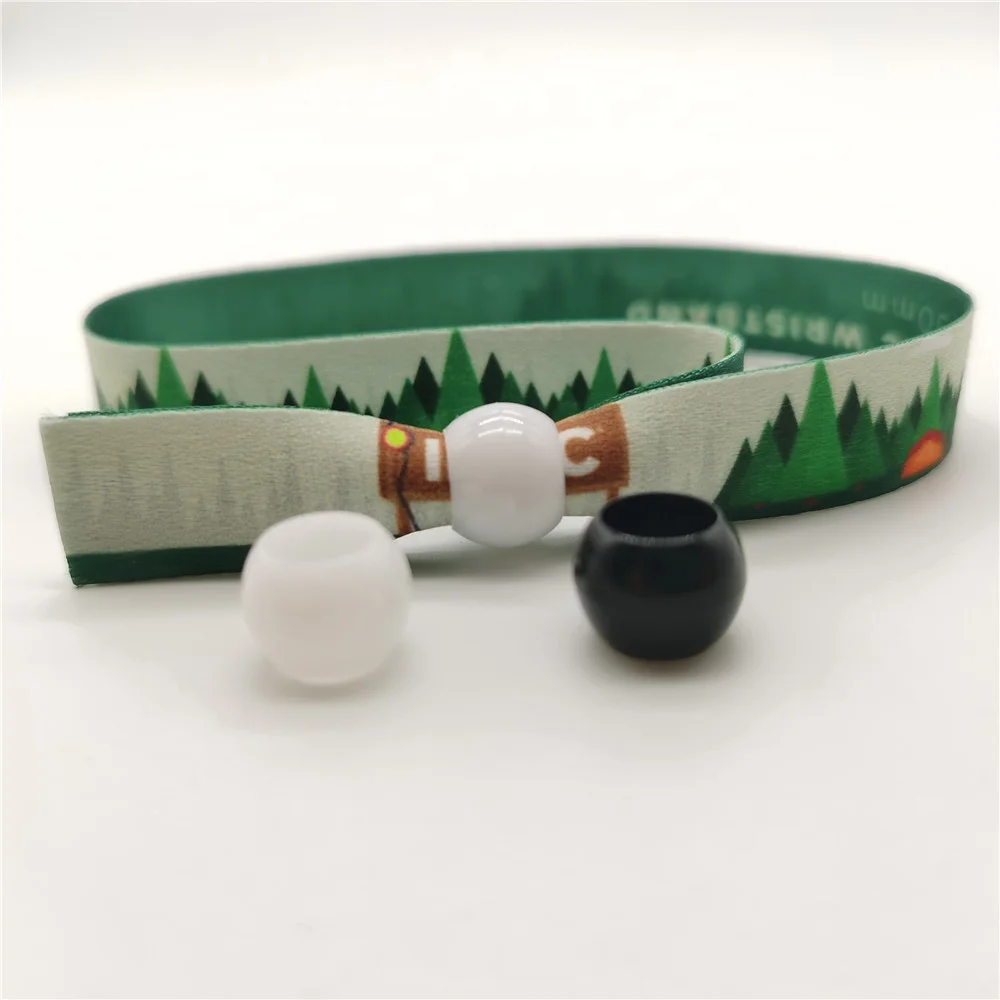 Party Wedding Promotional Elastic Fabric Bracelet With plastic Bead Custom Event Festival Fabric Wristband Woven
