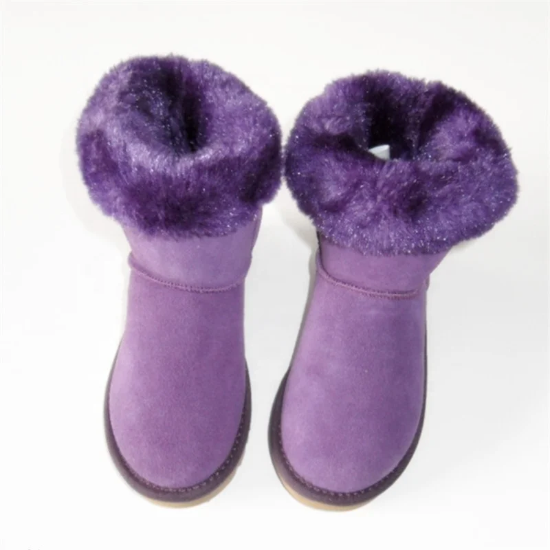 
HQB-WC006 OEM customized premium quality winter thermal fashion style genuine cow suede snow boots for women. 