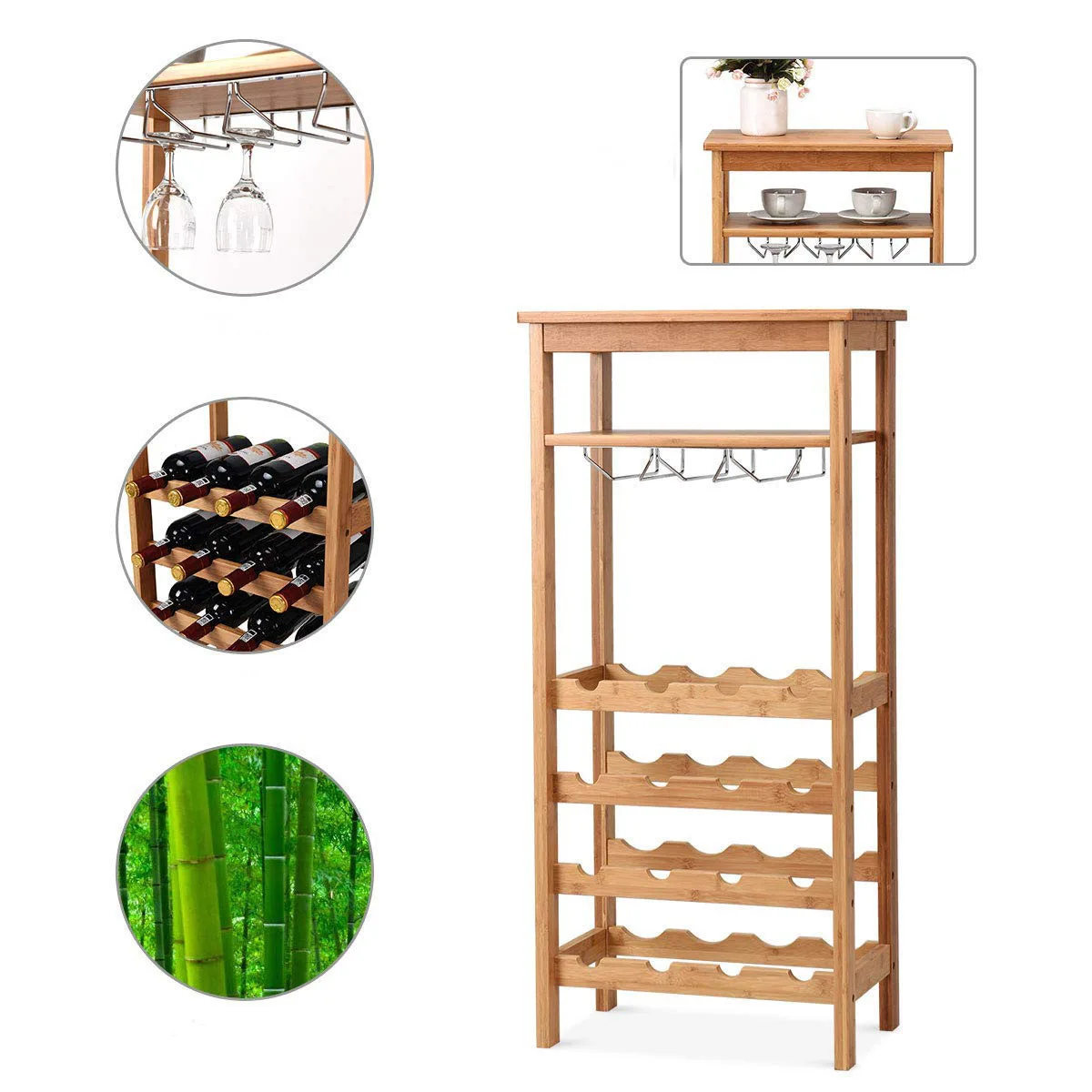 6 tier freestanding wine holder bamboo wine rack wine bottles storage display shelf rack for kitchen Bar Cellar