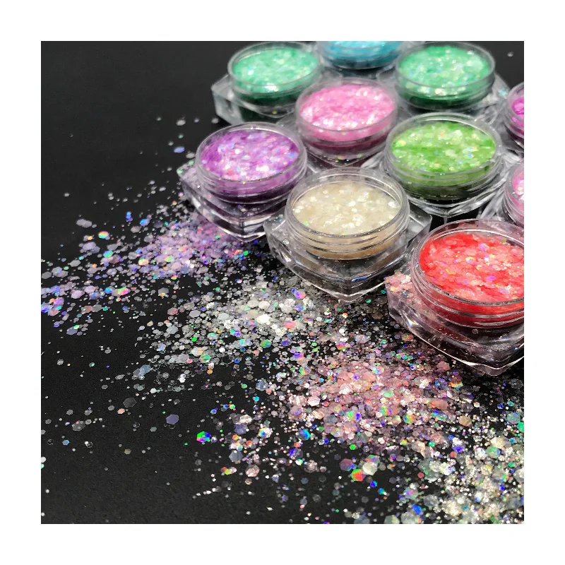 Holographic Biodegradable Iridescent Rainbow Transparent Cosmetic Grade Sparkle Glitter For Eyes Makeup Lip Gloss Body Lotion