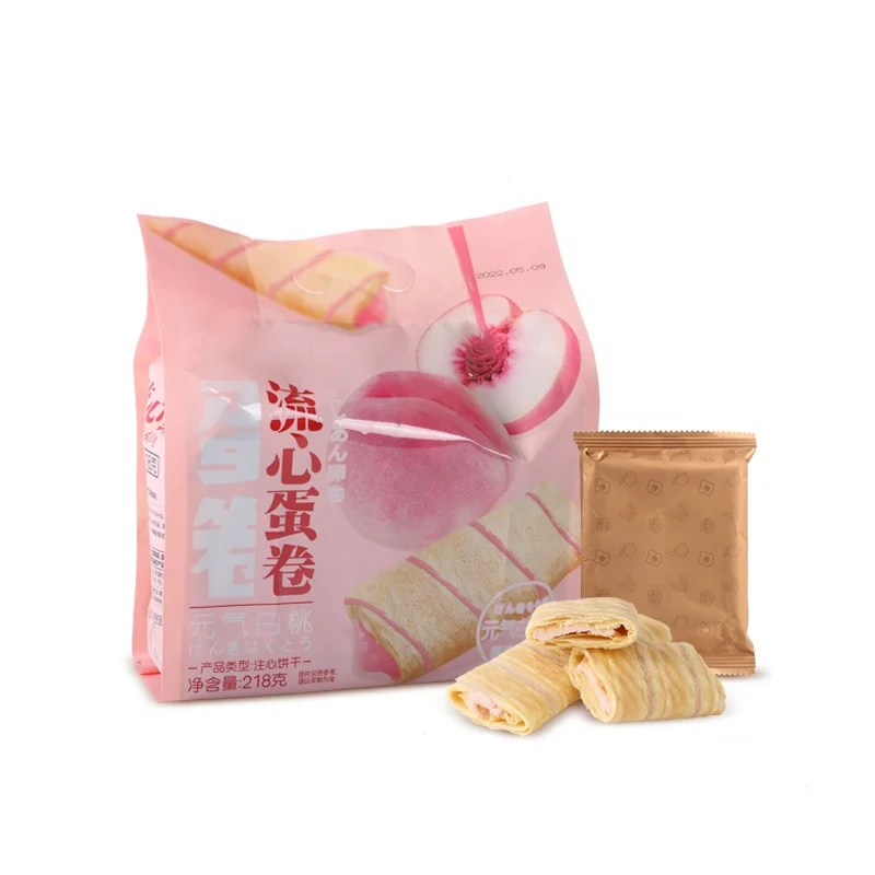 Hot Selling ice cream sandwich fruit flavor wafer biscuit wholesale Peach flavor wafer roll