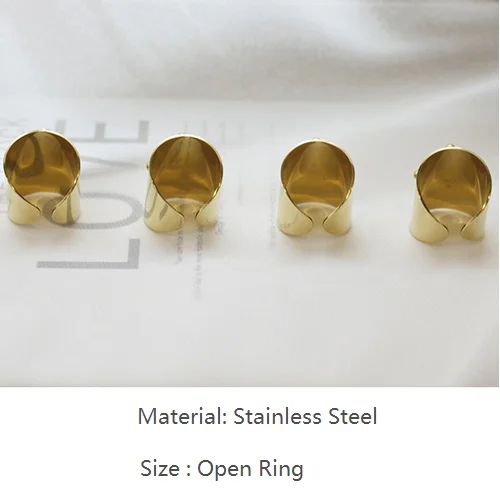 Non Tarnish Free Jewelry Gold Plated Fashion Stone Chunky Wide Band Statement Adjustable Stainless Steel Ring Men Women Trendy