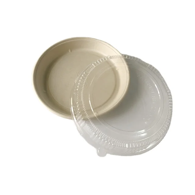 Biodegradable Microwavable Bagasse Disposable round bakery tray with PET lid