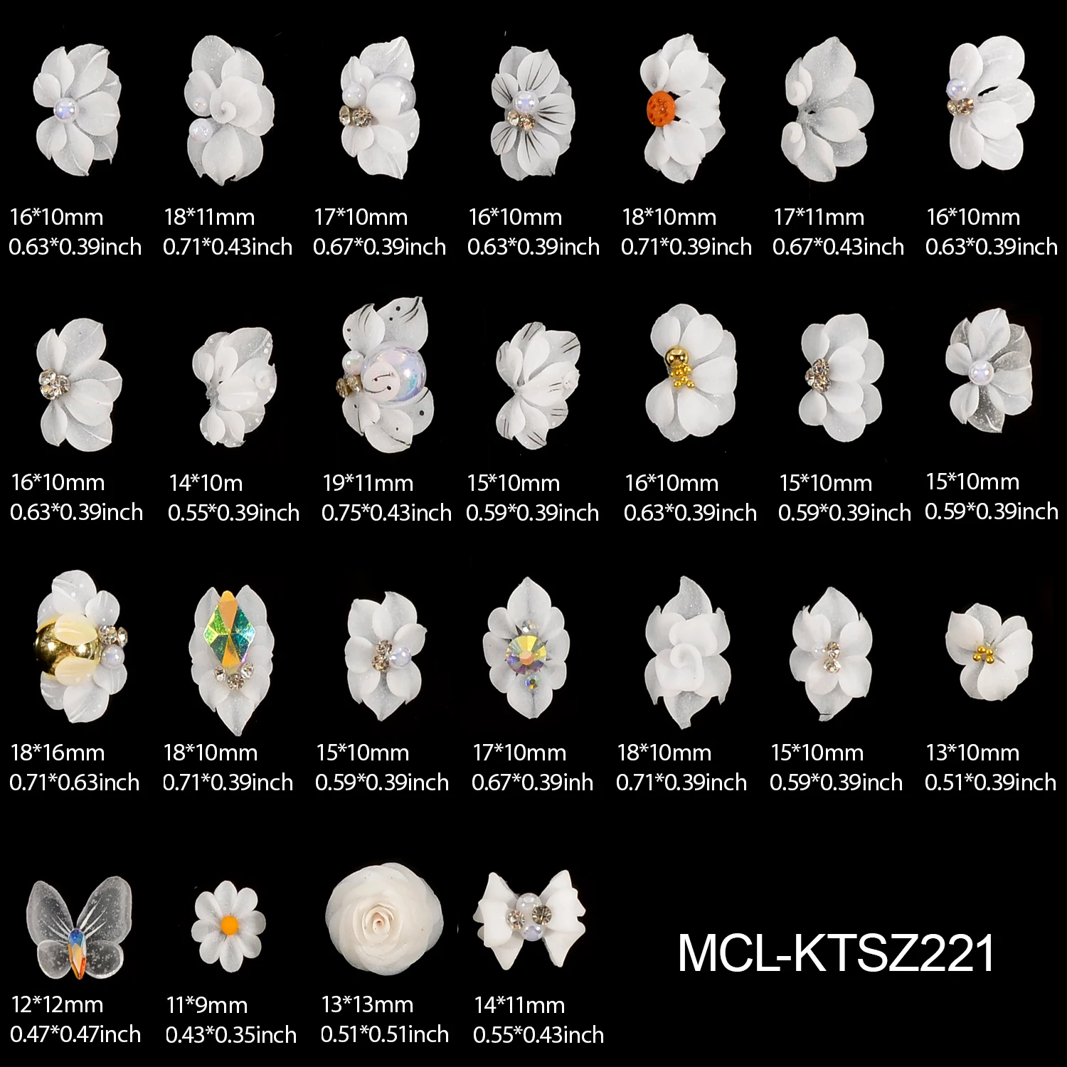 50PCS/kit Kawaii Handmade Nail Art Resin Charms 3D Design Nail Acrylic Flowers