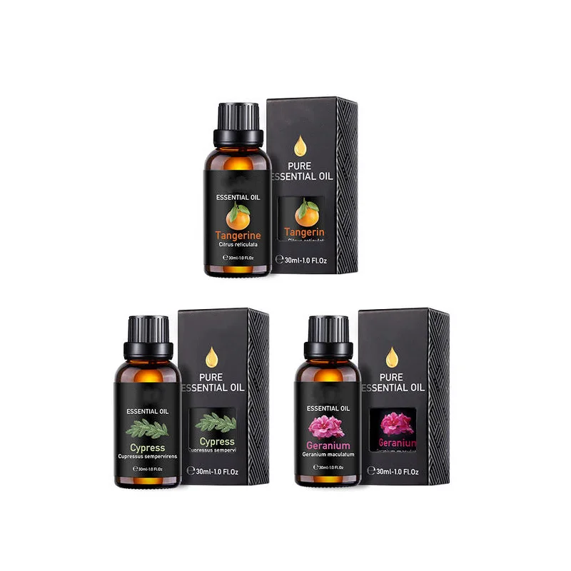 Пользовательская оптовая цена 30 мл 100% чистый мандарин Cypress Герань Essential 0il для массажа уход за кожей тела Ароматерапия
