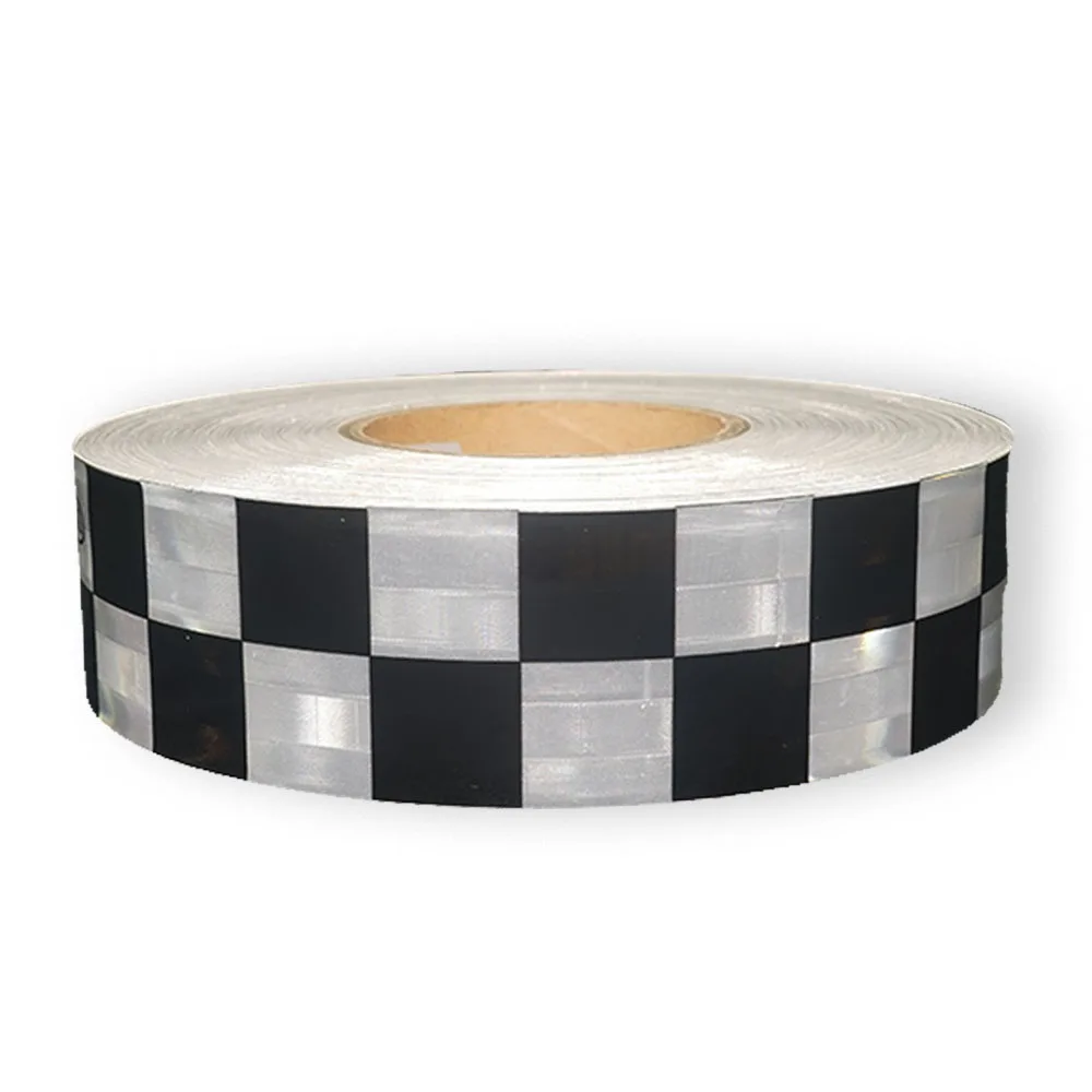 Prismatic PVC reflective tape with checker printed backing with textile metalized gloss fim with squares reflex tape