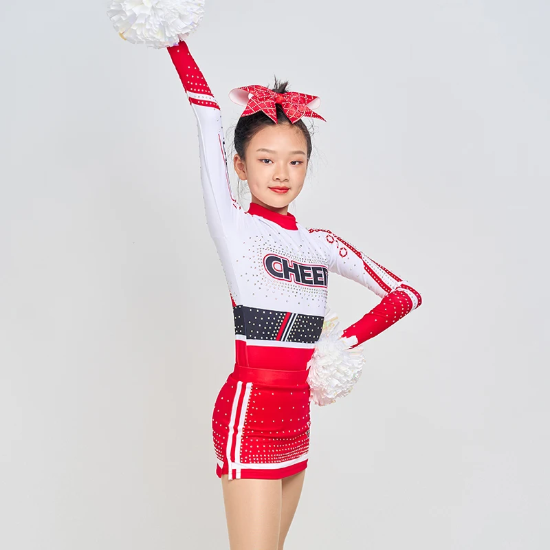 Factory Supplier Performance Bling Rhinestones White All Star Kids Dance Cheerleading Costume