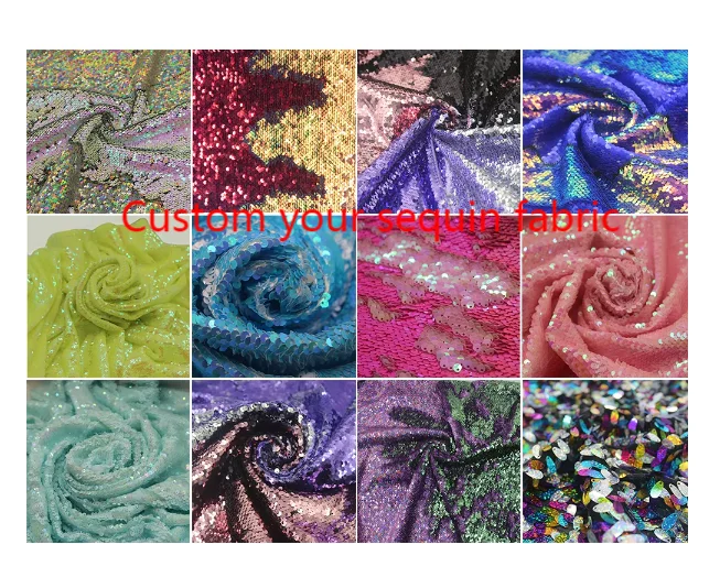 Ezsy Custom 5-18mm Sequin fabric embroidery sequin stretch velvet lace Fabric For Womens Dress curtains