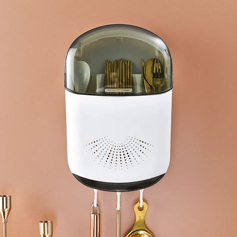 Kitchen Storage Organizer Waterproof Wall Mounted Drain Soup Spoon Chopsticks Cage Plastic Chopsticks Holder