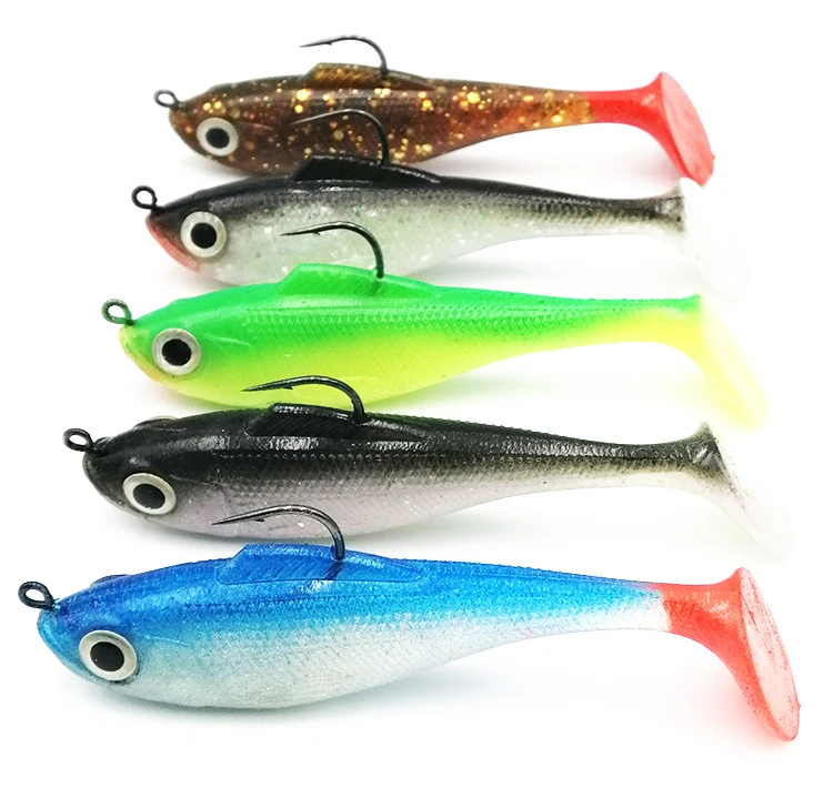 ESG 2inch 3inch 4inch Lead Fish Lures 3D Eyes Lead Fishing Lures With T Tail Soft Fishing Lure Single Hook