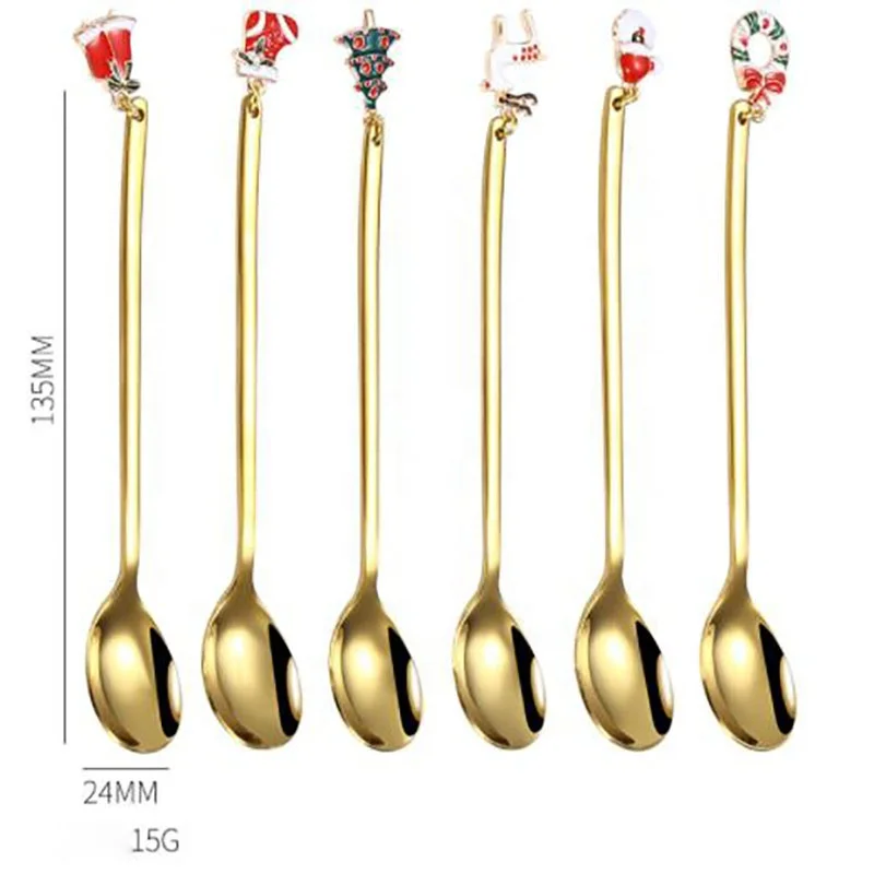 New Colorful Christmas golden spoon stainless steel cutlery set Coffee dessert spoon small spoon With Pendant
