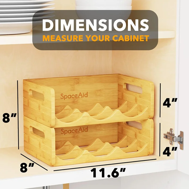 Home Kitchen Pantry Cabinet Cup And Wine Bottle Holder Shelf 2 Pack 3 Slots Bamboo Water Bottle Organizer Rack Bottle Organizer