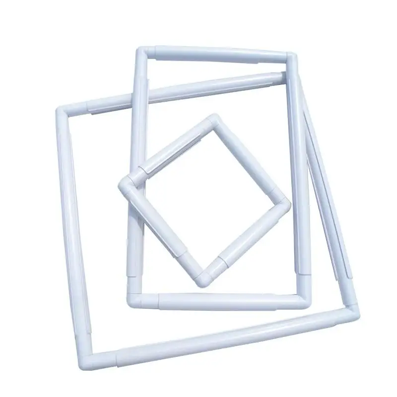 Adjustable White Plastic Embroidery Hoop Handheld Square Cross Stitch DIY Craft Tool for Needlework