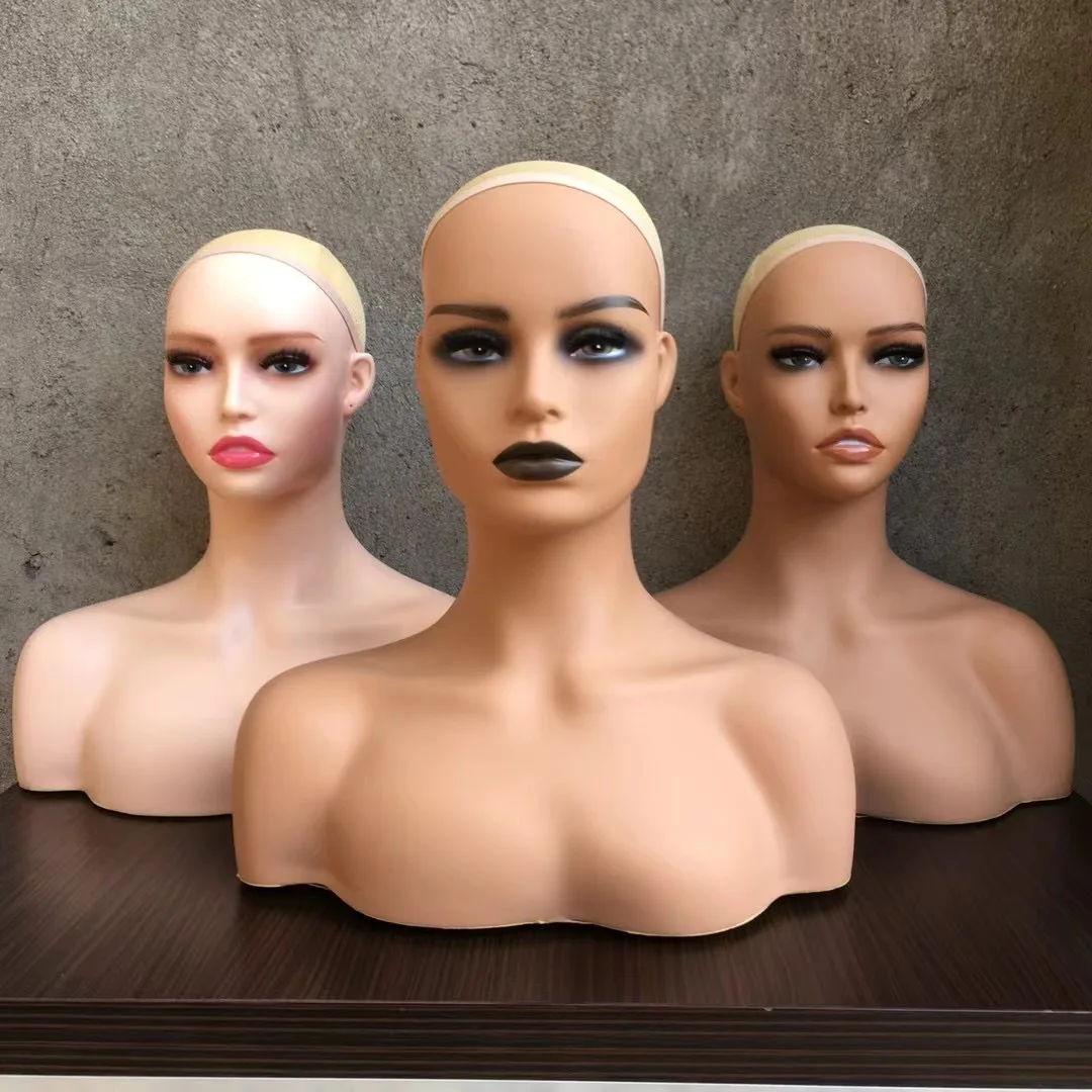 2024 Beautiful Makeup Realistic Tete De Mannequin Head Female Wig Display Mannequin Head with Shoulders for Wig
