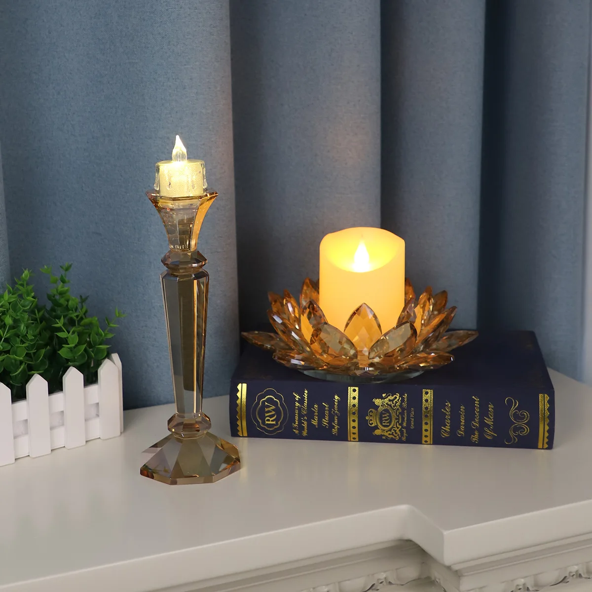 Wholesale creative large crystal lotus flower tea light tealight rose gold votive candle holders holder center pieces set of 3