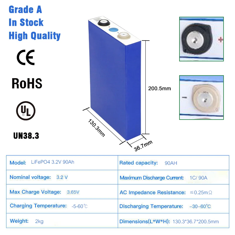 Rechargeable 3.2V 90Ah 280Ah Lifepo4 Battery Cell Manufacturer Lipo4 Batterie Diy Prismatic Lithium Iron Phosphate Battery Pack