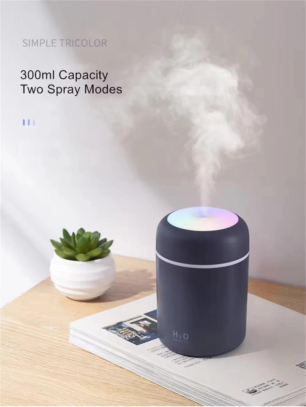 H2o Humidifier For Home Bedroom LED Light Mini 300ml H2O Spray Mist Humidificador Essential Oil Diffuser Car USB Air Humidifier