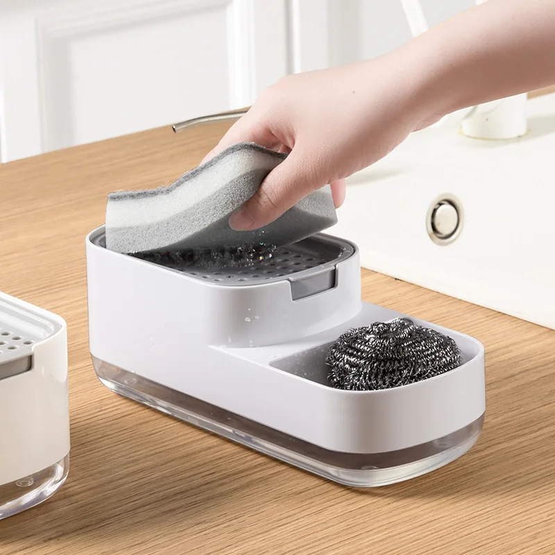 Hot Selling Liquid soap dispenser pump caddy sponge scrubber detergent dispenser box plate automatic box