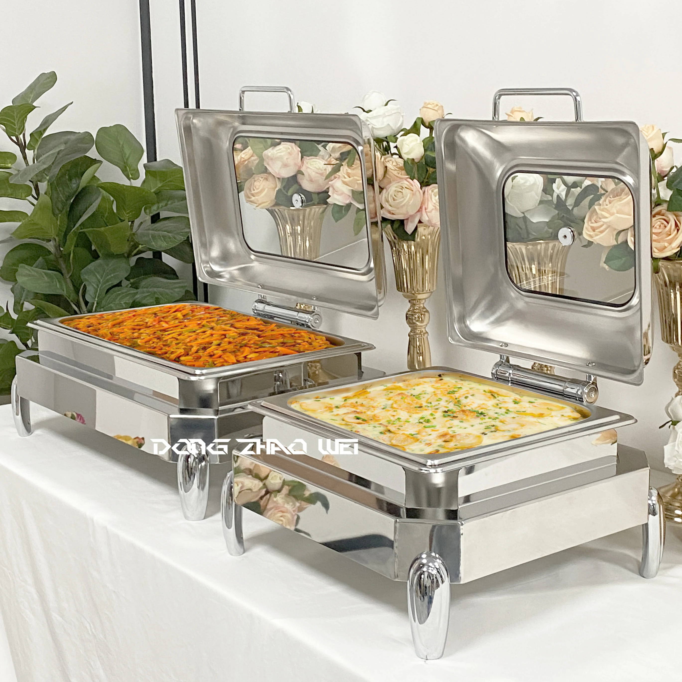 Restaurant catering party luxury chafer dish buffet set stainless steel chafing dishes heating food display warmer set for sale