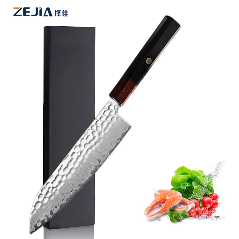 Japanese Knives  Professional Vg10 Damascus Chef Knife Hammered Damascus Blade Chef Messer Kitchen Knife