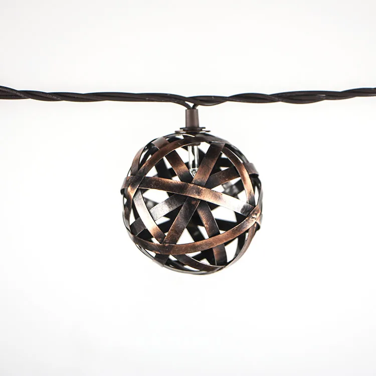 Warm White LED Waterproof Crazy Wave Solar Metal Ball String Light Outdoor