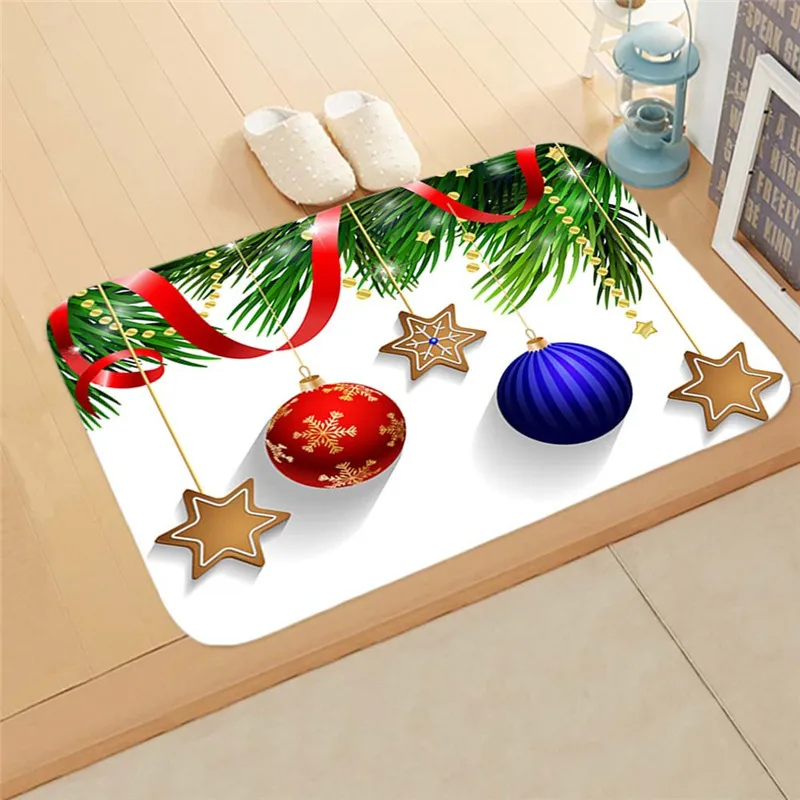 40*60cm Flannel Room Door Mat Thermal Transfer Christmas Day Kitchen Bathroom Absorbent Carpet Mats