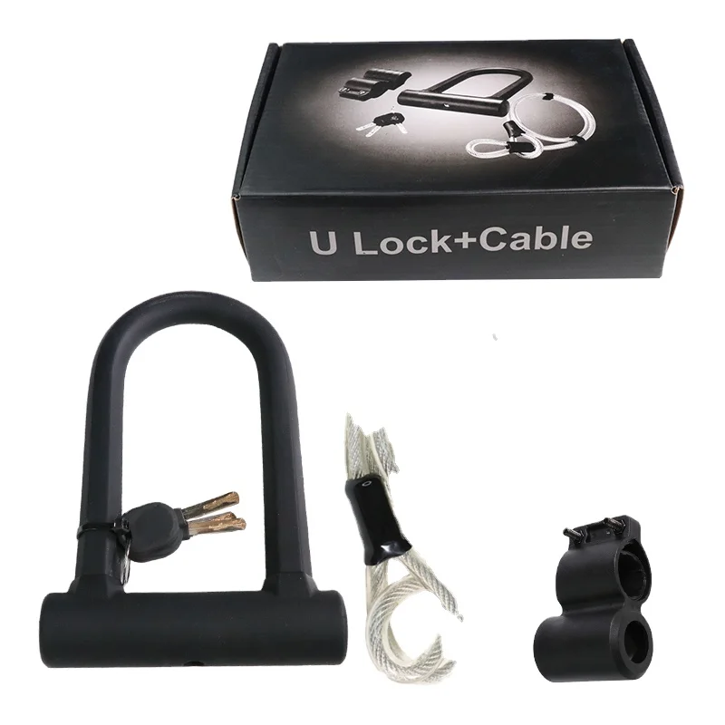 New Image EU Warehouse Stock Bicycle Bike Part Cycling Bicycle U Shape Lock With Cable MTB Durable Portable Road Bike Cable Lock