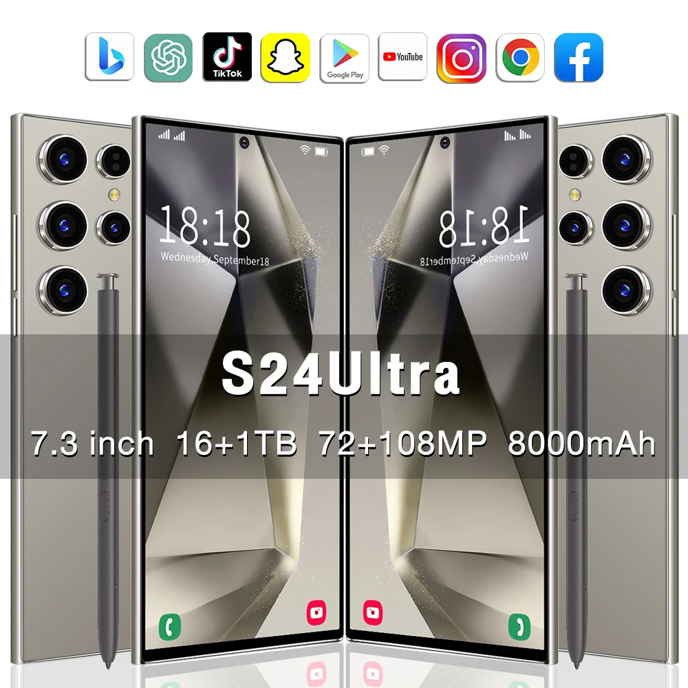 Оригинальный мобильный телефон S24 ультра 7 3 дюймов 16 ГБ + 1 ТБ разблокированный 5 г Android 14 0 смартфоны