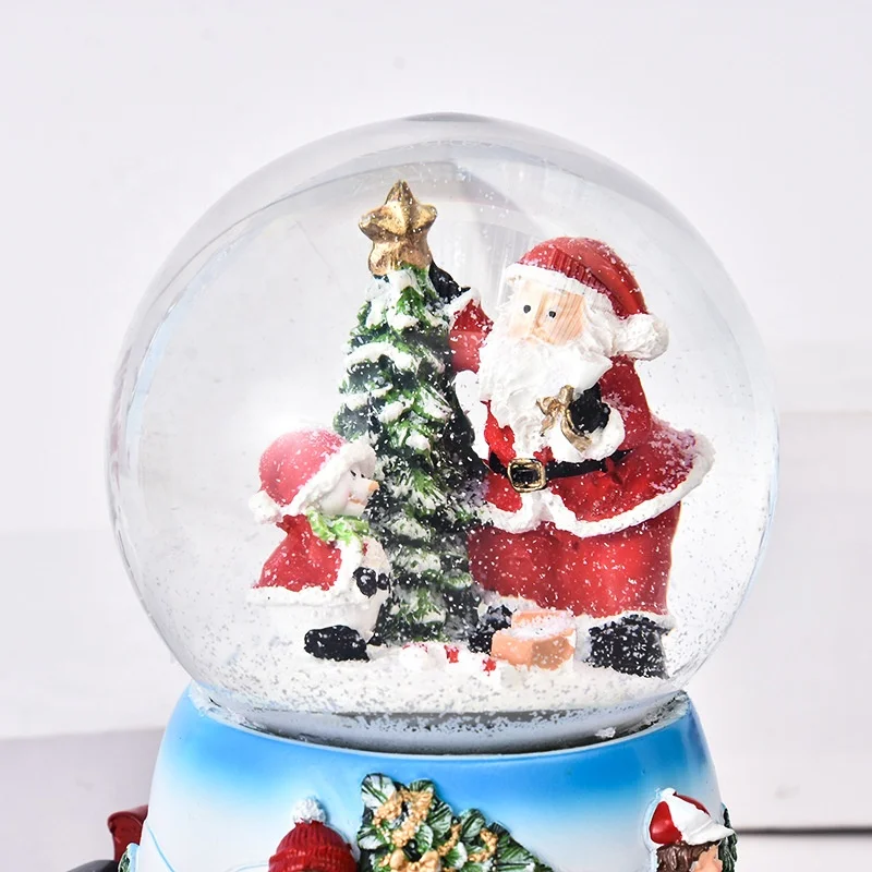custom christmas snowball snow globe spinning rotation train Santa Claus tree snowman light music
