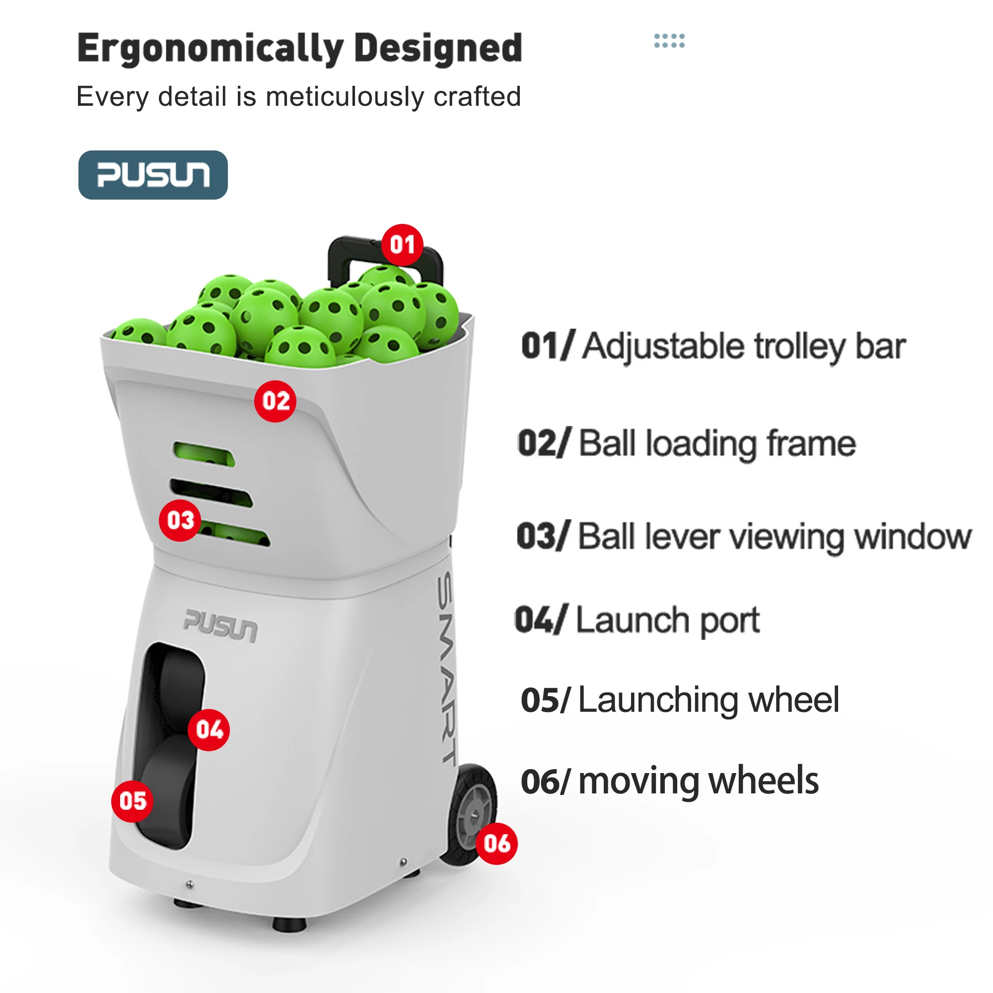 Professional PP-Smart Pickleball Ball Machine with Adjustable Feed Speed, Direction, and Frequency for Indoor and Outdoor Use