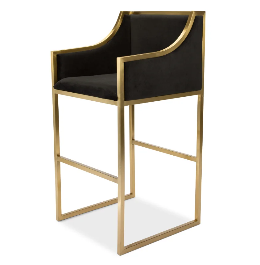 Hot Sales Stainless Steel High Foot Chair Velvet Upholster Bar Stool Counter Bar Chair for Home Hotel