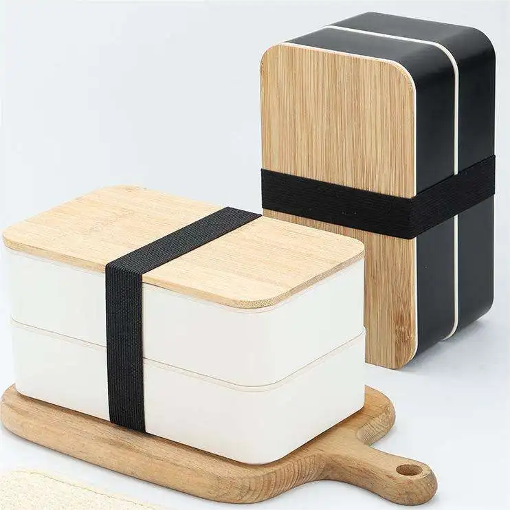 Популярный в японском стиле Салат суши Bento Box 2-слойный отсек бамбуковая крышка Ланч-бокс со столовыми приборами