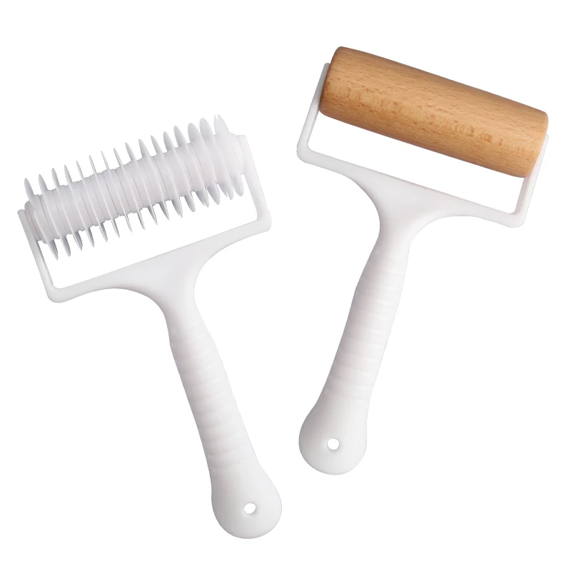 2 Pieces Dough roller Tool Set Rolling Pin Hole Press Pizza Plastic Dough Docker Wood Pastry Pizza Roller