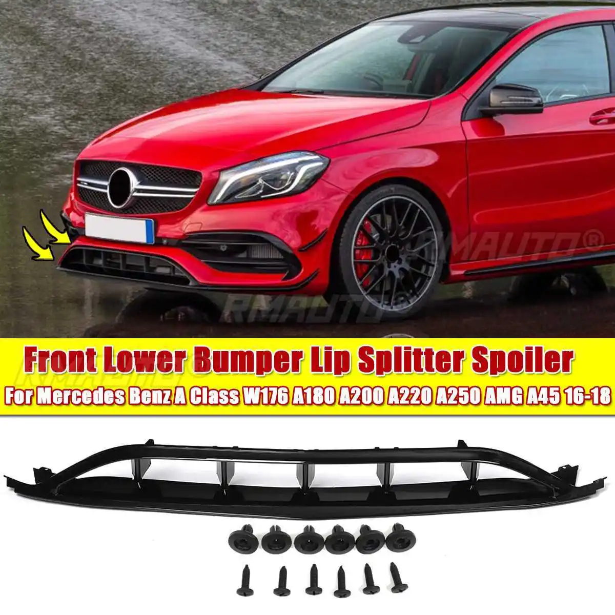 Front Lower Bumper Lip Splitter For Mercedes Benz A Class W176 A180 200 220 250 AMG A45 16-18/C117/W117 CLA45 200 220 AMG 16-19
