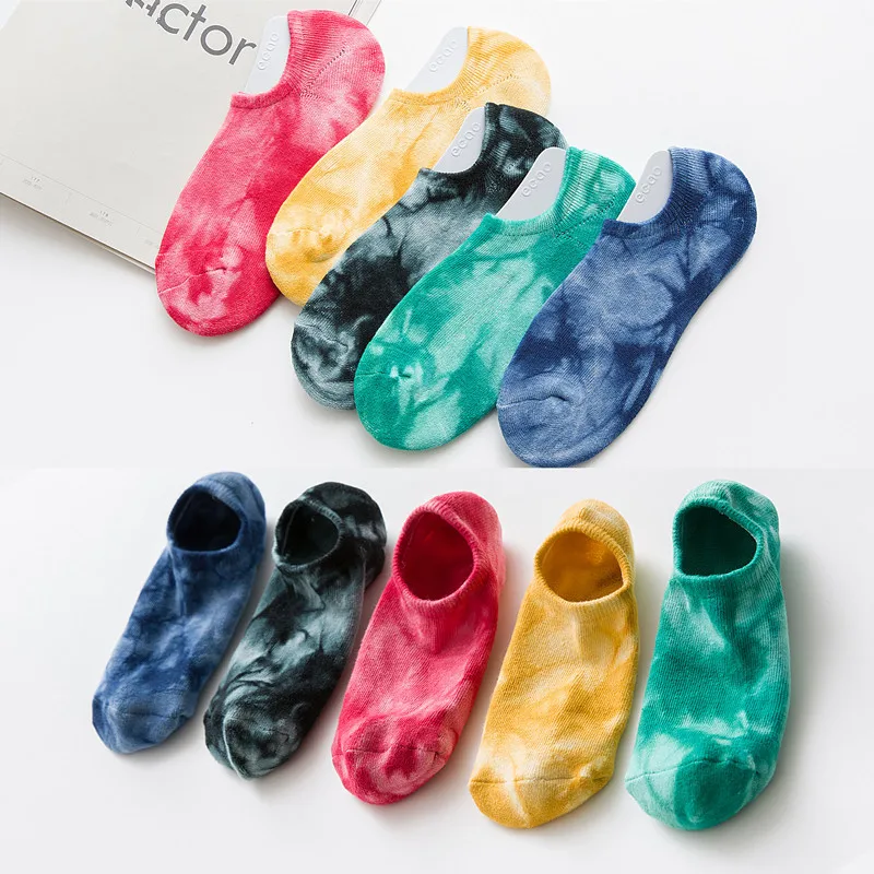 
Wholesale Fashion ladies tie dye soft cotton colorful invisible boat socks for women 