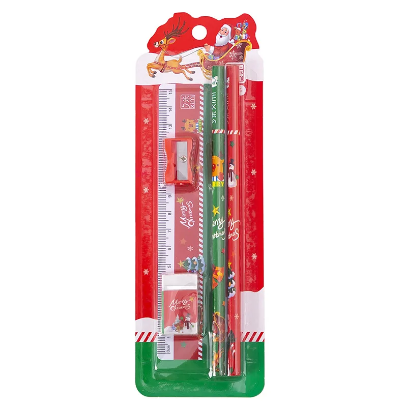 Christmas Stationery Set Cute Elementary School Student Gift 5-in-1 Pencil Sharpener and Eraser