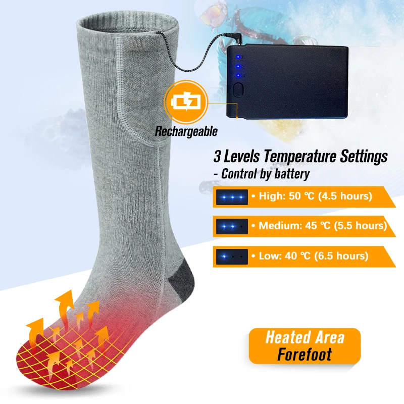 Custom Winter Electric Self Heated Sock Chaussettes Chauffantes Usb Rechargeable Battery Heated Socks